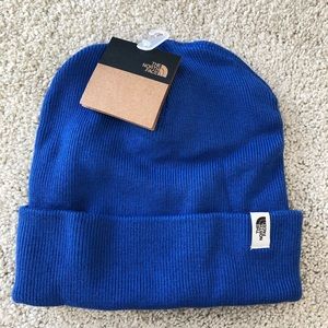 The North Face blue beanie hat